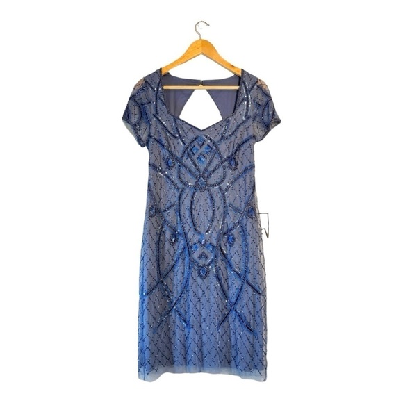 Adrianna Papell Beaded Back Cutout Sheath Dress in French Blue NWT - Picture 2 of 10